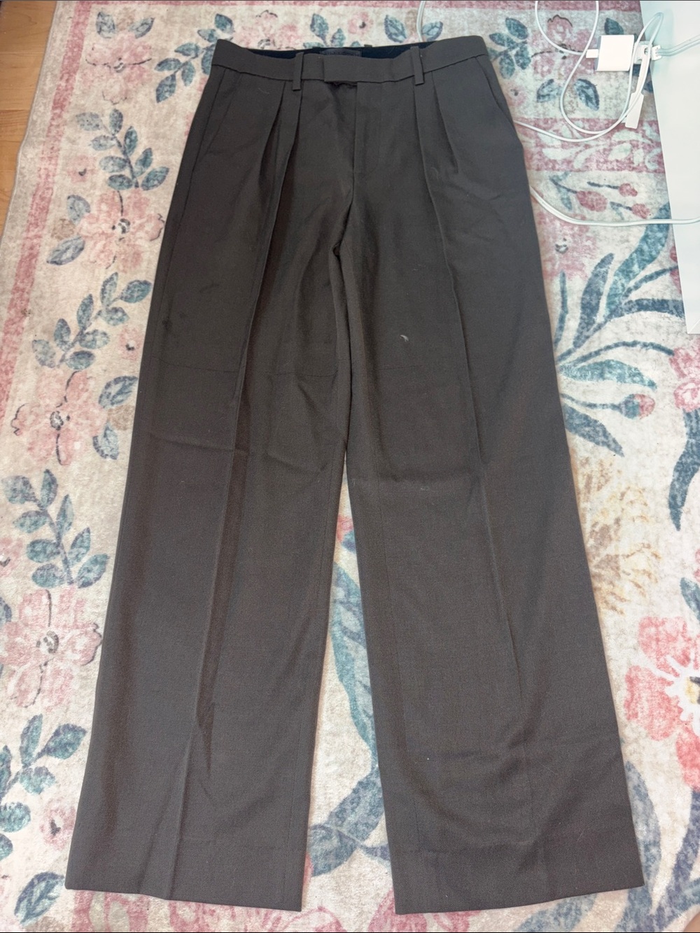 Nili Lotan Dark Brown Wide-Leg Pleated Trousers